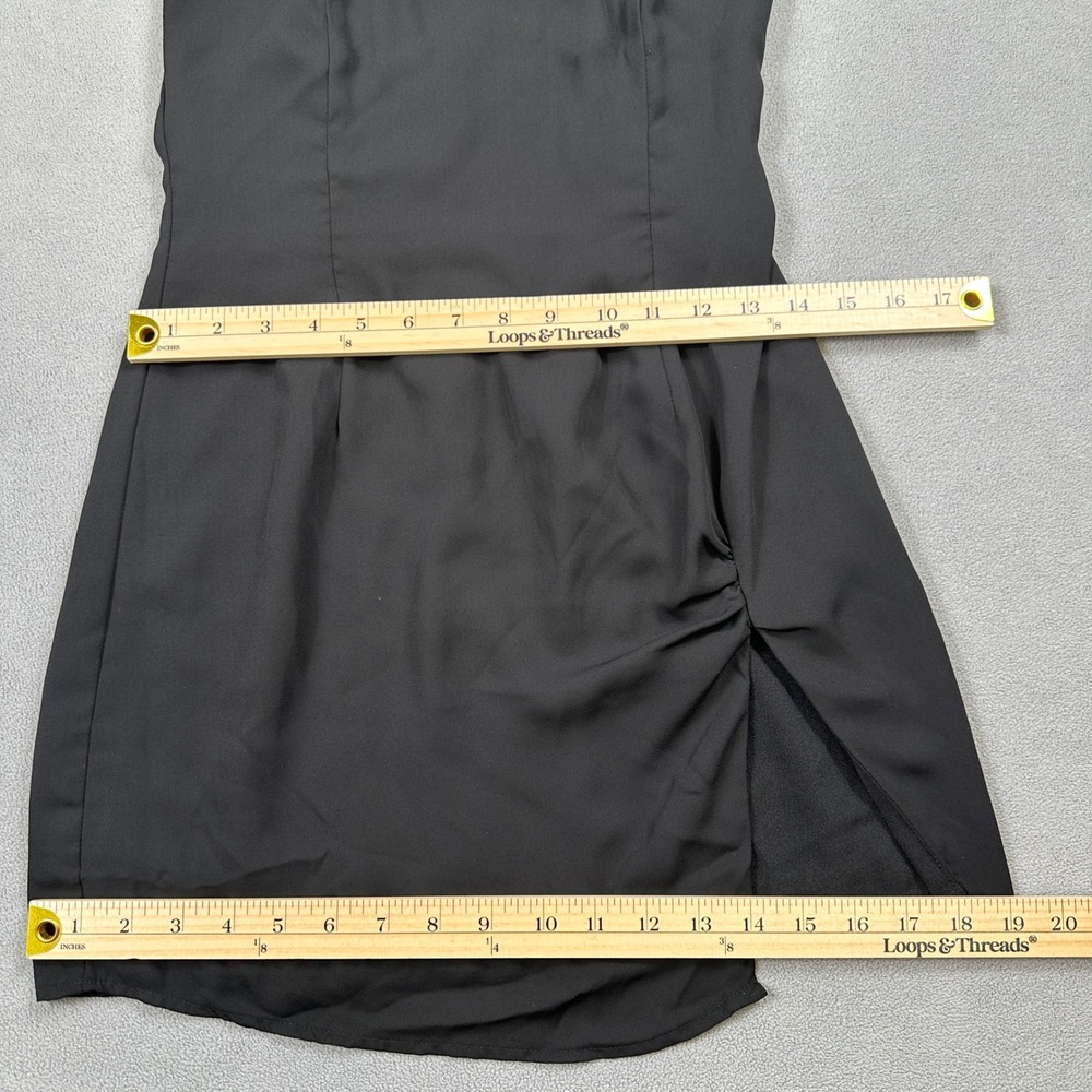 Revolve Superdown Black Mini Dress S Spaghetti Strap Ruched Slit Back Zip Party - Picture 4 of 11